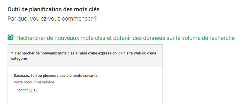 On rentre l'expression clé qui va nous servir de base de travail