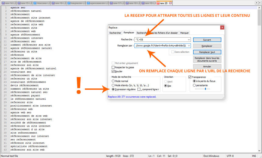 Le petit chercher/remplacer qui va bien sous notepad ++