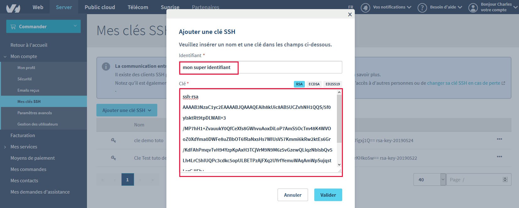 Clé publique SSH OVH